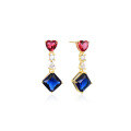 wholesale S925 Sterling Silver Korean Minimalist Elegant Heart Zircon Earrings Square Blue Diamond Studs for Women, Versatile for Daily Wear-0-4