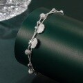 wholesale S925 Sterling Silver Sand Bead Ginkgo Leaf Double Layer Minimalist Silver Bracelet, Bohemian Style Versatile Design Sense Light Luxury Double Layer Bracelet-0-2