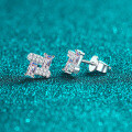 S925 Sterling Silver Full Moissanite Rectangle Stud Earrings-0-0
