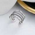 wholesale S925 Sterling Silver European Style Multi-Layer Inlaid White Zircon Open Ring Creative Trendy Street Snap Magazine Style Ring-0-0