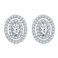 wholesale S925 Sterling Silver Cross-Border New Oval Stud Earrings, European and American Fashion Full Row of Zirconia Diamond Stud Earrings, High-End Wholesale-White【April】>925 silver