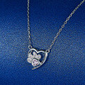 wholesale S925 Sterling Silver Pink Zircon Heart Cat Paw Children's Series Necklace, Lovely and Sweet Heart Collarbone Chain, Versatile-0-1