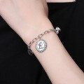 wholesale S925 Sterling Silver Beaded Chain with Vintage Prince Coin, M Letter, and Heart Charm Bracelet-0-3