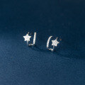 wholesale S925 Sterling Silver Diamond-Inlaid Arc Double-Layer Five-Point Star Ear Studs Korean Style Sweet and Unique Ear Accessories M02139-0-0