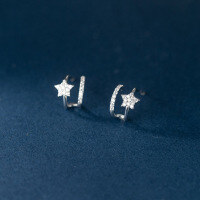 wholesale S925 Sterling Silver Diamond-Inlaid Arc Double-Layer Five-Point Star Ear Studs Korean Style Sweet and Unique Ear Accessories M02139-S925 silver pair silver 925 silver