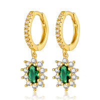 wholesale 925 Sterling Silver French Retro Green Zircon Inlaid Diamond Ear Hoop Earrings for Women, Cross-Border Special Supply Jewelry Wholesale-Gold 925 silver