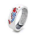 wholesale S925 Sterling Silver Antiqued Matte Craft Chinese Style Enamel Red Koi Fortune Fish "Like a Fish in Water" Ring-0-4