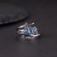 wholesale S925 Sterling Silver Amazon Bestseller Floral Gemstone Ring with Natural Topaz and Garnet, Irregular Design-Natural Swiss Blue Topaz Ring  US size 6 (domestic size 13)