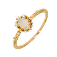 wholesale S925 silver plated with 14K gold, French vintage luxury-style white moonstone and white zircon ring-White Moonlight Ring>Med 5