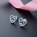 wholesale S925 Sterling Silver Micro-Inlaid Colorful Zircon Heart Stud Earrings for Women, Small Niche Design Heart-Shaped Ear Accessories Cross-Border New Arrival-0-2