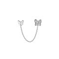 wholesale S925 sterling silver diamond-inlaid butterfly ear chain double ear piercing integrated temperament earring G9089-0-4