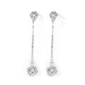 wholesale S925 Sterling Silver Korean-style Hollow Floral Dangle Earrings for Women, Small Niche Design Long Tassel Earrings, Versatile for Pierced Ears-0-4