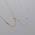 wholesale S925 Sterling Silver Mini Pleated Cross Necklace Sweet and Fresh Concave-Convex Surface Collarbone Chain D8735-0-0