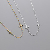 wholesale S925 Sterling Silver Mini Pleated Cross Necklace Sweet and Fresh Concave-Convex Surface Collarbone Chain D8735-S925 silver necklace gold 925 silver