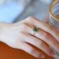 wholesale 925 Sterling Silver With Certificate Egg Noodle Jasper Ring, Retro Chinese Style Bamboo Leaf Adjustable Opening Green Jade Women's Ring-0-2