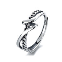 wholesale S925 sterling silver retro geometric irregular ring hip-hop sweet cool style design Thai silver index finger ring for women-251J/approx. 2.01g Opening adjustable