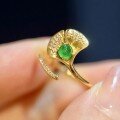 wholesale S925 Sterling Silver Red Elk Vintage Ginkgo Leaf Design Exquisite Diamond-Inlaid Ring for Women, Full Green French Minimalist Band-0-3