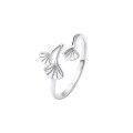 wholesale S925 Sterling Silver "Three Lives with Apricot" Ginkgo Leaf Plain Silver Ring, Fashionable Niche Design for Daily Wear-0-4
