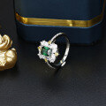 wholesale 925 Silver, Silver Xing Hui Jewelry Green Zircon 7*5 Chamfered Square Stone Ring, Niche Factory Direct Supply-0-2