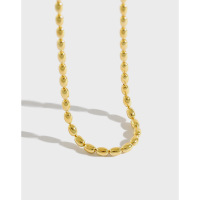 wholesale S925 Sterling Silver XA355 Korean Style Personality Collarbone Necklace, INS Trendy Unique Small Olive Bead Chain for Women-18K gold 925 silver