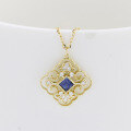 wholesale 18K Gold Yili Jewelry Fashion Trendy Niche Versatile Luxury Style Hollow Blue Sapphire Full-Cut Diamond Necklace-0-1