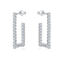 wholesale S925 Sterling Silver Women's Advanced Sense Irregular European-American Square Full Moissanite Stud Earrings by Yuntong Jewelry-1.9mm*46 (1.24ct) 925 silver