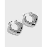 wholesale S925 sterling silver women's earrings, Korean version, Instagram-inspired, niche design, retro French geometric diamond glossy texture-Platinum>925 silver