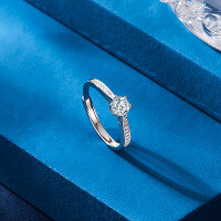 wholesale 925 Sterling Silver Small Niche Moissanite 1 Carat Ring Classic Six-Prong Solitaire Engagement Wedding Ring for Girlfriend-1 carat moissanite ring &gt; adjustable opening