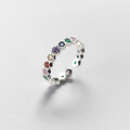 wholesale S925 Sterling Silver Colorful Diamond Open Adjustable Ring, Ins-style Sweet and Exquisite Design Sense Hand Jewelry R00836-0-0