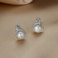 wholesale S925 Sterling Silver Yaxi Retro Fashion New Small Swan Freshwater Pearl Earrings with Micro-Inlaid Zirconia-0-2