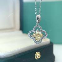 wholesale S925 sterling silver fashion ice-cut pendant four-leaf clover design collarbone chain elegant hollow necklace trend-Ice Flower Cut Necklace Yellow>925 Silver