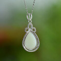 wholesale 925 Sterling Silver with Certificate Natural Hetian Jade Teardrop Pendant Vintage Style Gemstone Necklace for Women-0-1