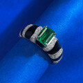 wholesale S925 silver new style simulated emerald 5*7 rectangle ring,ins unisex design-0-3