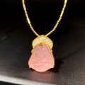 wholesale S925 Sterling Silver Plated Gold, Natural Pink Chalcedony Agate Buddha Pendant Necklace, Collarbone Chain-0-0