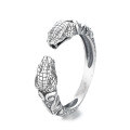 wholesale S925 Sterling Silver Retro Vintage Double-Headed Snake Minimalist Trendy Internet-Famous Style Adjustable Ring Design for Women-0-4