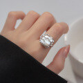 wholesale S925 silver irregular line Baroque pearl ring ins niche asymmetric cross texture hand accessory R00133-0-1