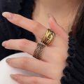 wholesale S925 Sterling Silver Heavy Work Geometric Irregular Ancient Gold Open Ring for Women, Korean New Retro Style Ring-0-4