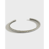 wholesale S925 sterling silver AS132 Korean-style ancient silver jewelry, grass woven texture creative open-end bracelet, retro Thai silver bangle-Vintage Silver>925 Silver