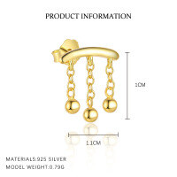 wholesale S925 Sterling Silver Minimalist Versatile Sphere Earrings With Tassels For Women, Wholesale-E4639-Gold/Single 925 Silver