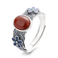 wholesale S925 Sterling Silver Vintage Style Red Agate with Resin Floral Accent Creative and Fresh National Trend Ring-0-6