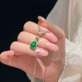 wholesale S925 Sterling Silver Interlocking Gourd New Chinese Style Natural Burmese Jadeite Full Green Necklace Collarbone Chain-0-1