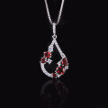wholesale S925 Sterling Silver Sweet Style Natural Garnet Necklace with Diopside and Topaz Pendant Advanced Jewelry-0-3