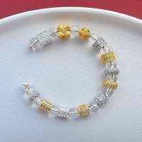 wholesale Sterling Silver Gold-Plated Ancient Method Silver Jewelry Components with Micro-Paved Zirconia Small Flower Hydrangea Four-Leaf Clover Large Hole Spacer Beads Double Row Diamonds-10# one