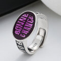 wholesale S925 Sterling Silver Wide Oval Colorful Epoxy Resin English Letter Ring, Stylish and Trendy Hip-Hop Style-0-7