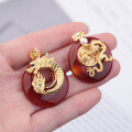 wholesale Metal material: 925 gold-plated silver A red jade eccentric buckle with a dragon zodiac agate and chalcedony pendant for one's birth year-0-0