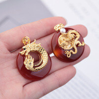 wholesale Metal material: 925 gold-plated silver A red jade eccentric buckle with a dragon zodiac agate and chalcedony pendant for one's birth year-Approximately 30mm princess clasp red agate pendant style 1 (chain not included) (chain not included)  925 silver