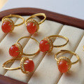 wholesale Sterling silver gold-plated with natural Sichuan ice-base cherry red cabochon ring in a minimalist design-0-2