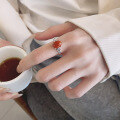 wholesale S925 Silver Retro Coin Cabochon Southern Red Agate Antique Style Courtly Trendy Niche Openable Ring-0-0