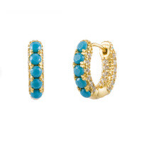 wholesale Metal Circle Ear Cuff With Micro-set Zirconia, Multi-zircon, And Ultra-sparkly Ins Trend-Gold-6mm turquoise