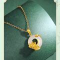 wholesale Metal Material: National Trend Lotus Peace Buckle Necklace for Women, Chinese-style Minimalist and Unique White Chalcedony Pendant Collarbone Chain, Gift for Mom-0-1